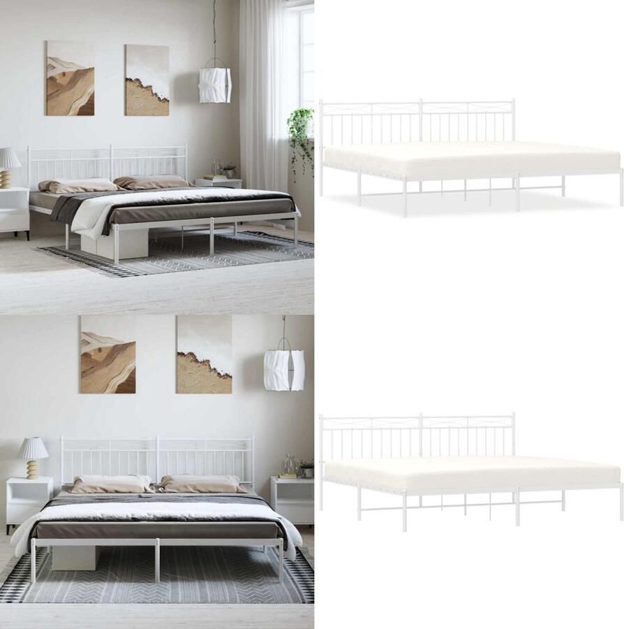 VidaXL Bedframe met hoofdbord metaal wit 193x203 cm Bedframe Bedframes Tweepersoonsbed Bed