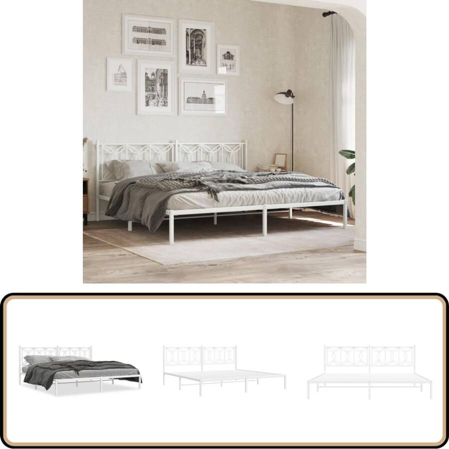VidaXL Bedframe met hoofdbord metaal wit 193x203 cm