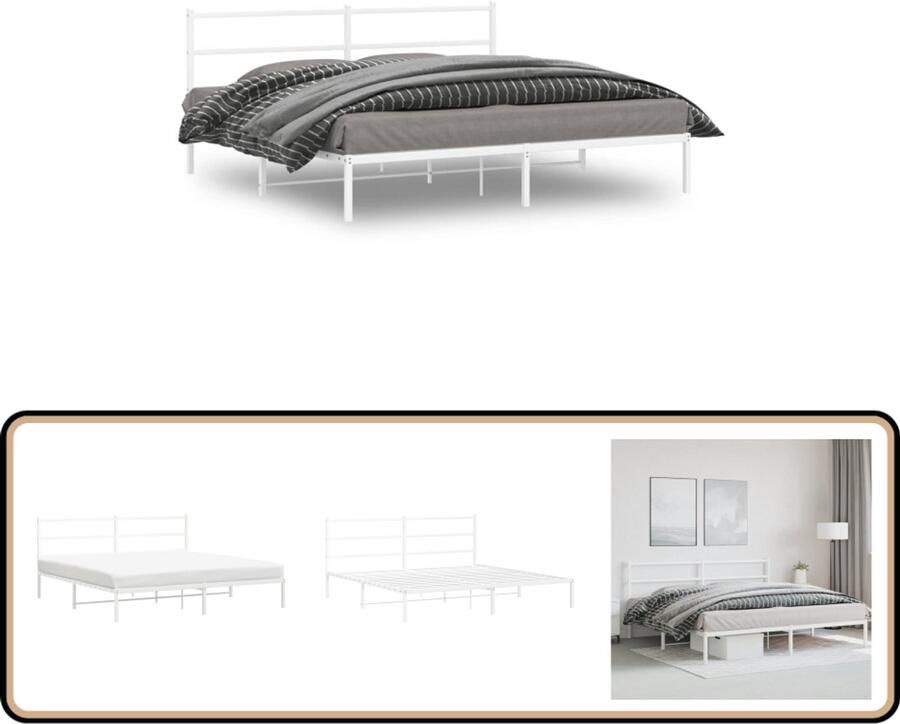 VidaXL Bedframe met hoofdbord metaal wit 193x203 cm