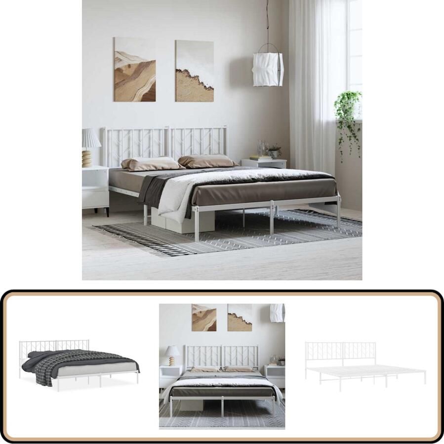 VidaXL Bedframe met hoofdbord metaal wit 193x203 cm