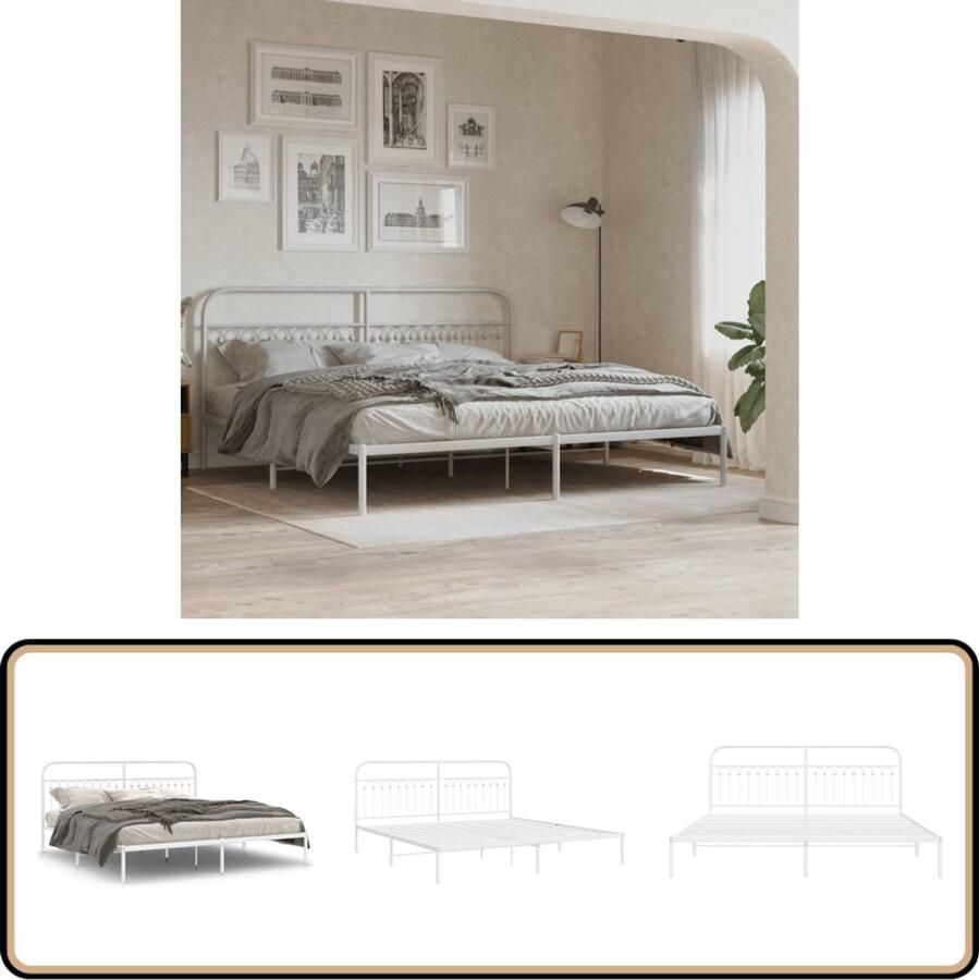 VidaXL Bedframe met hoofdbord metaal wit 200x200 cm