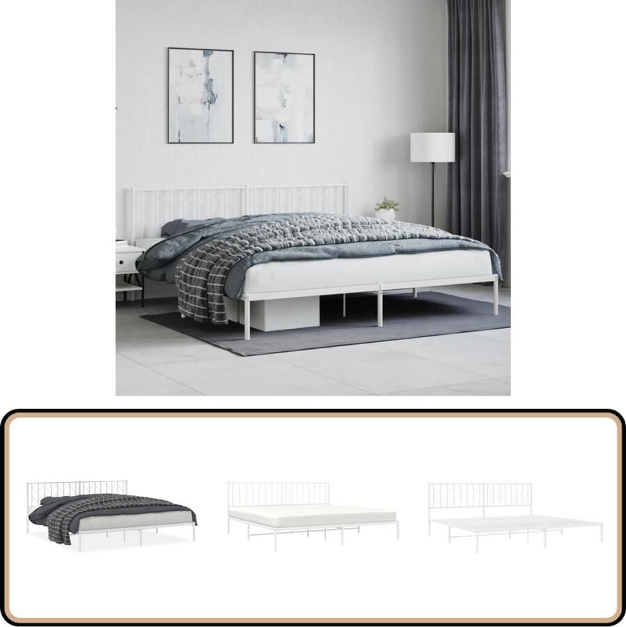 VidaXL Bedframe met hoofdbord metaal wit 200x200 cm