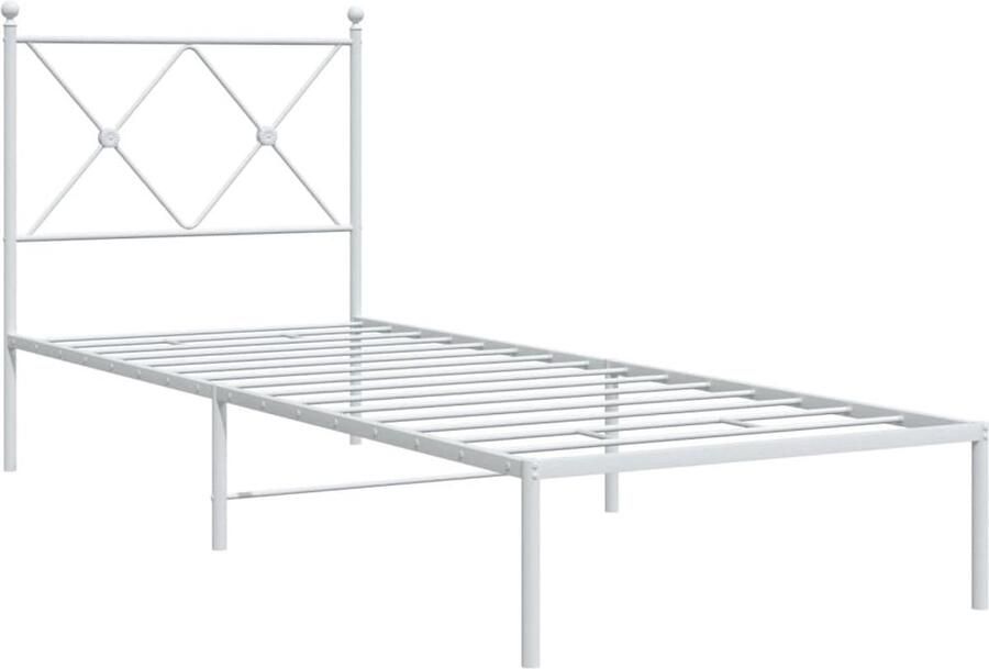 VidaXL Bedframe met hoofdbord zonder matras metaal wit 75x190 cm - Foto 2
