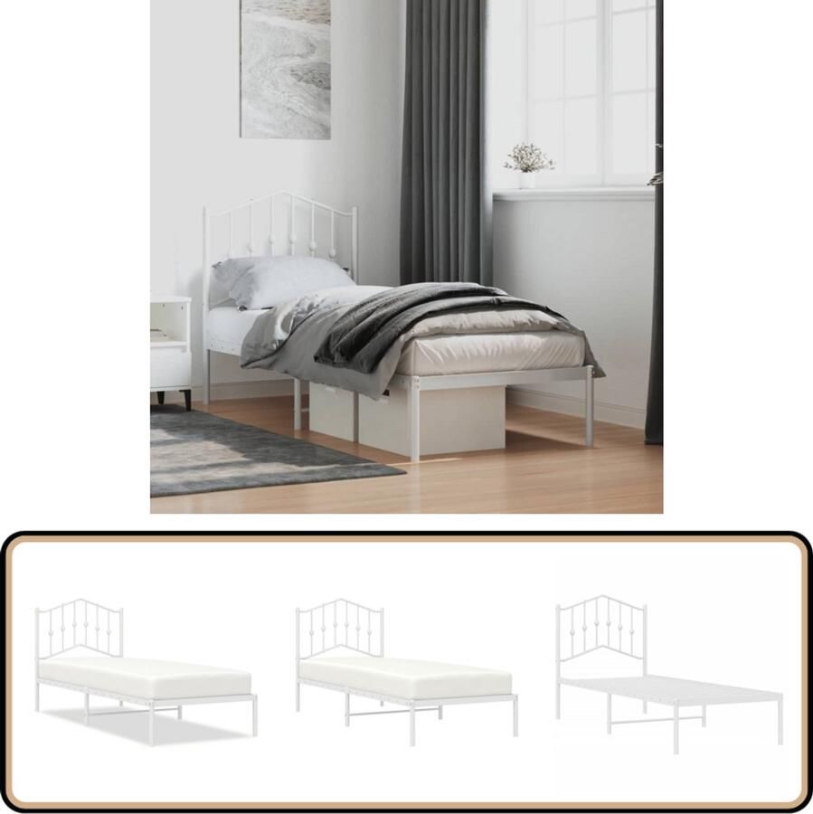 VidaXL Bedframe Met Hoofdbord Metaal Wit 75x190 cm Klassieke Bedframe Stalen Bedframe Metalen Bedframe Wit Bedframe Compact