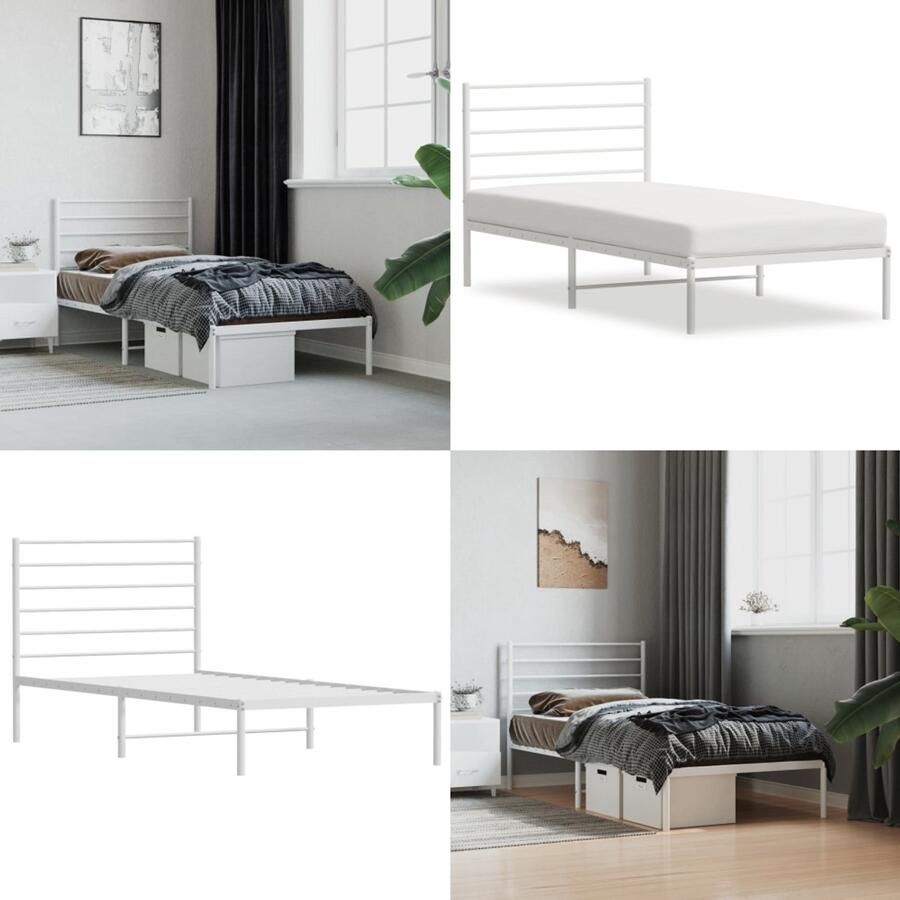 VidaXL Bedframe met hoofdbord metaal wit 80x200 cm Bedframe Bedframes Eenpersoonsbed Bed