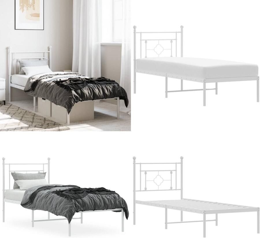 The Living Store Bedframe Klassiek Wit 207x85x90 cm Robuuste metalen constructie Wit Bedframe Metalen Bedframe Klassiek Bedframe 80x200 Bedframe Met Hoofdbord - Foto 3