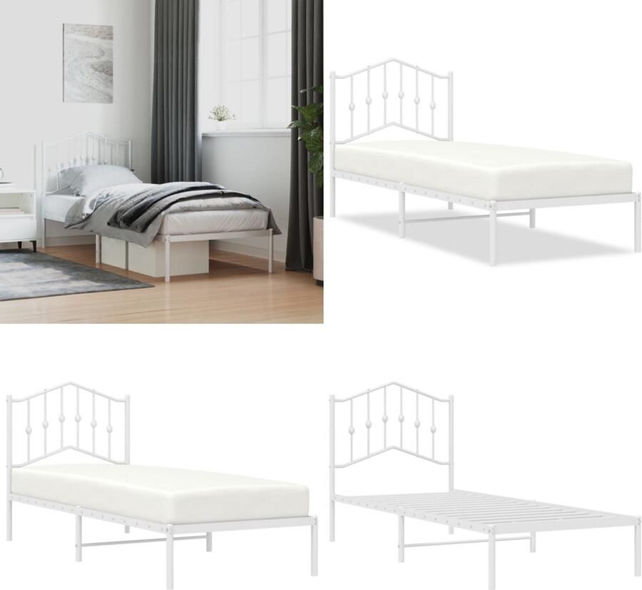 VidaXL Bedframe met hoofdbord metaal wit 80x200 cm Bedframe Bedframes Eenpersoonsbed Bed