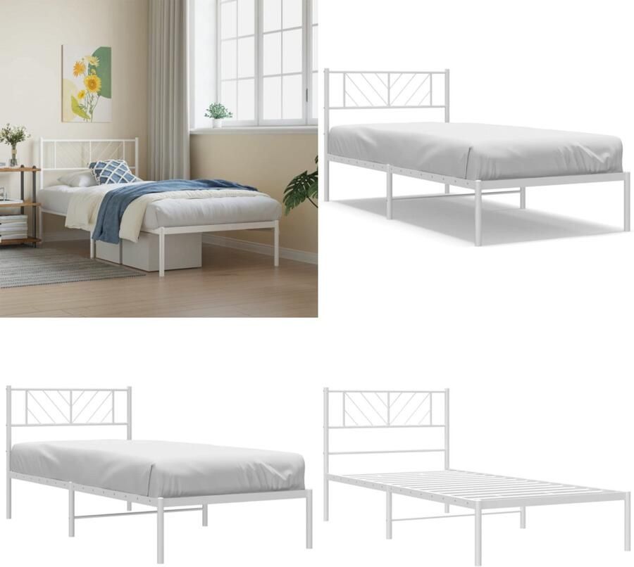 VidaXL Bedframe met hoofdbord metaal wit 80x200 cm Bedframe Bedframes Eenpersoonsbed Bed