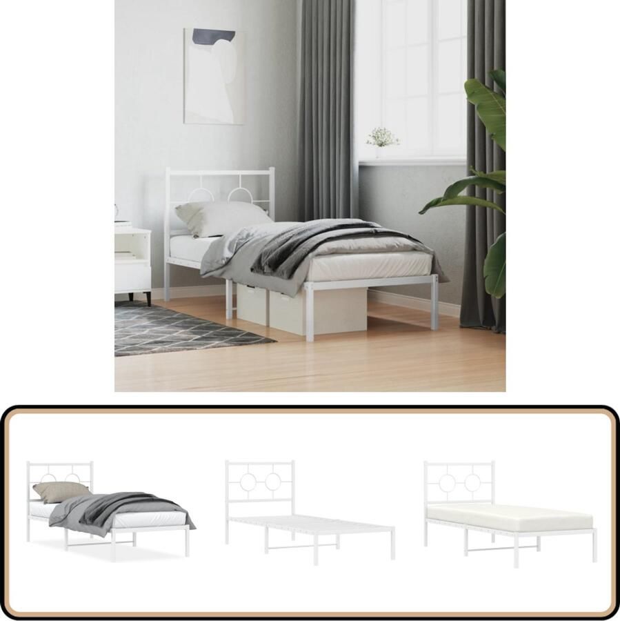VidaXL Bedframe met hoofdbord metaal wit 80x200 cm