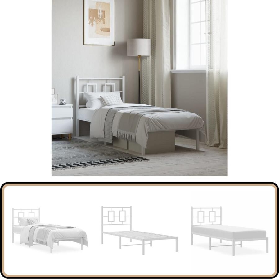 VidaXL Bedframe met hoofdbord metaal wit 80x200 cm
