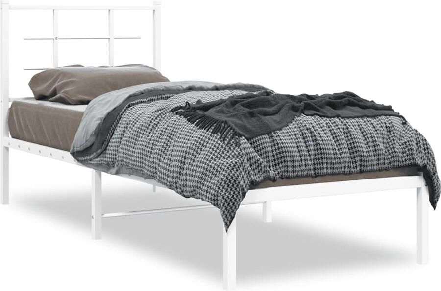 VidaXL Bedframe met hoofdbord zonder matras metaal wit 75x190 cm - Foto 8
