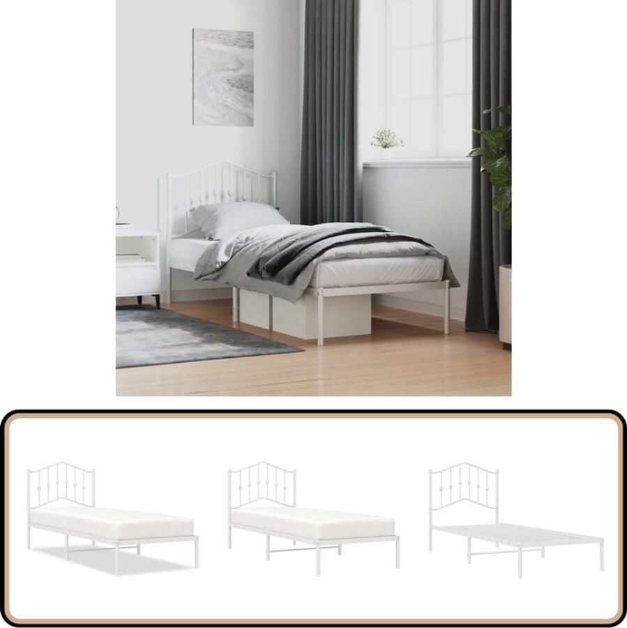 VidaXL Bedframe metaal wit 90x190 cm Robuust Bed Frame Klassiek Bedframe Houten Bedframe Metalen Bedframe Witte Bedframe Eenpersoons Bed Slaapkamers Meubels