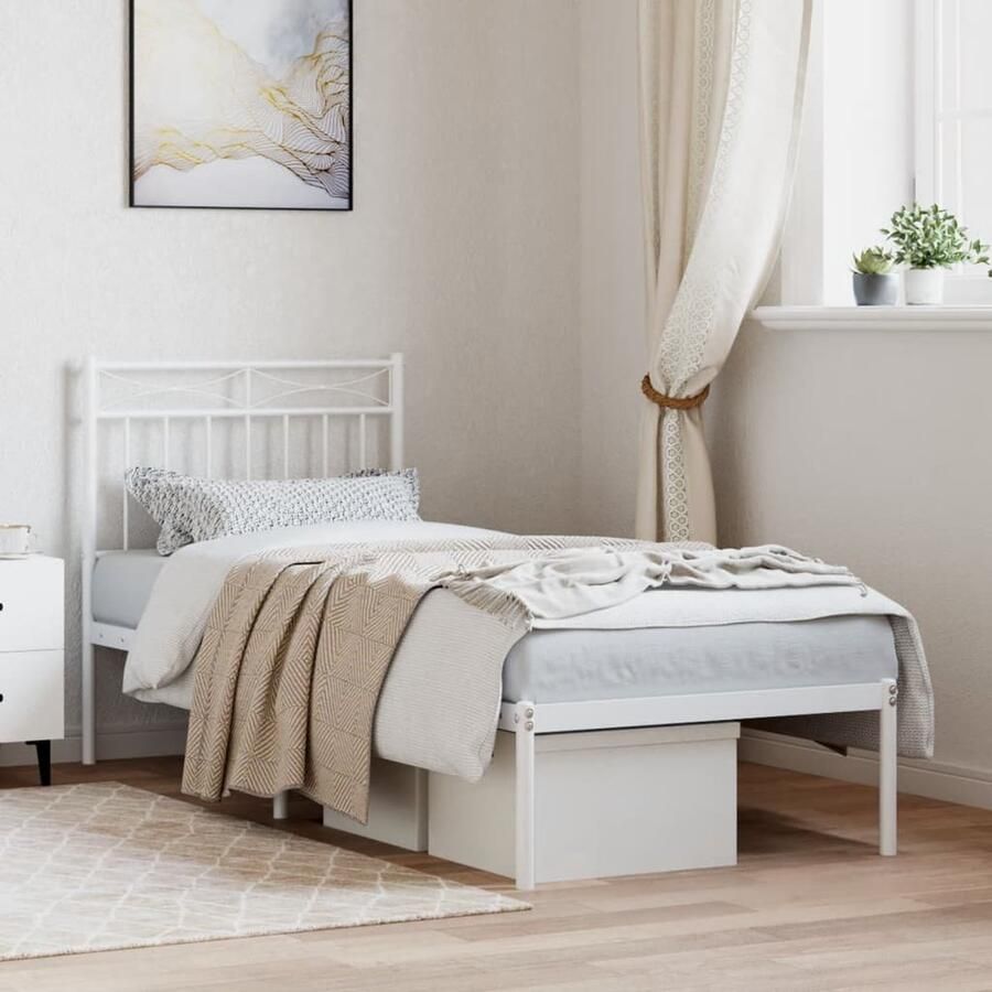 VidaXL Bedframe Met hoofdbord Metaal Wit 80x200 cm Staal Bed Frame Klassiek Bed Wit Bed Slaapkamersdecoratie Boxspring Bed Tweepersoons Bed - Foto 2