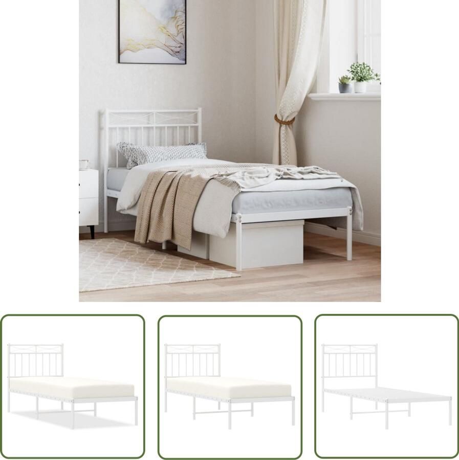VidaXL Bedframe Met hoofdbord Metaal Wit 80x200 cm Staal Bed Frame Klassiek Bed Wit Bed Slaapkamersdecoratie Boxspring Bed Tweepersoons Bed
