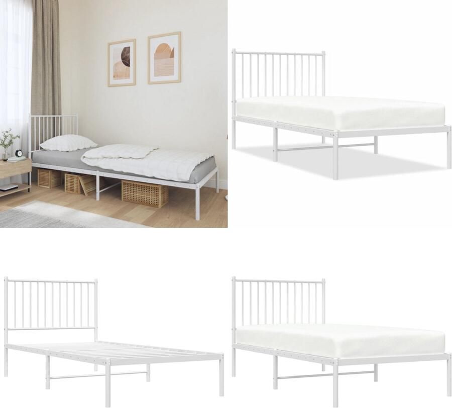 VidaXL Bedframe met hoofdbord metaal wit 90x190 cm Bedframe Bedframes Eenpersoonsbed Bed