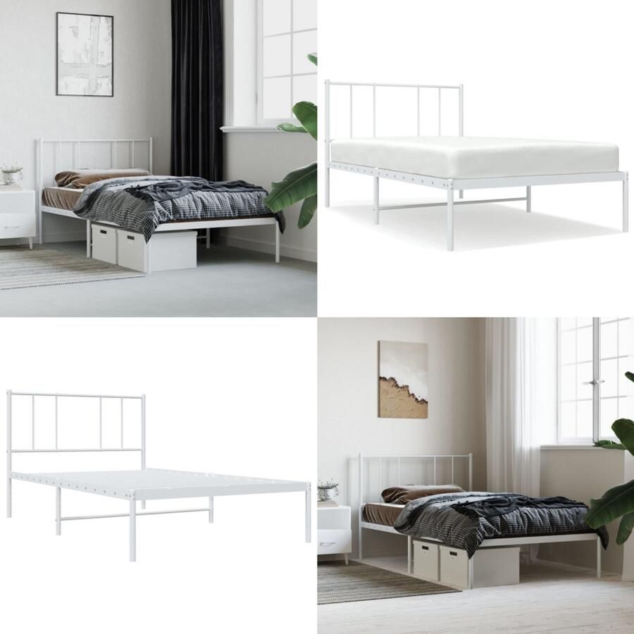 VidaXL Bedframe met hoofdbord metaal wit 90x190 cm Bedframe Bedframes Eenpersoonsbed Bed