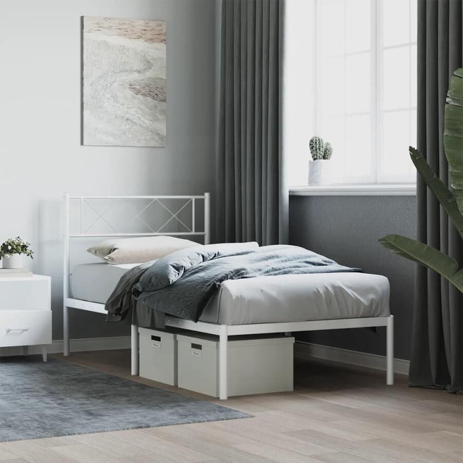 VidaXL Bedframe Met hoofdbord Metaal Wit 90x190 cm Klassieke Bed Frame Metalen Bed Witte Bed Slaapcomfort Eenpersoonsbed Compact Bed Modern Bed Minimalistisch Bed Budgetvriendelijke Bed - Foto 2