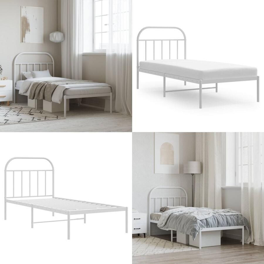 VidaXL Bedframe met hoofdbord metaal wit 90x200 cm Bedframe Bedframes Eenpersoonsbed Bed