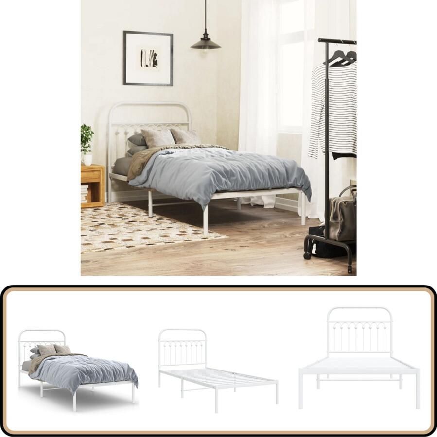 VidaXL Bedframe met hoofdbord metaal wit 90x200 cm