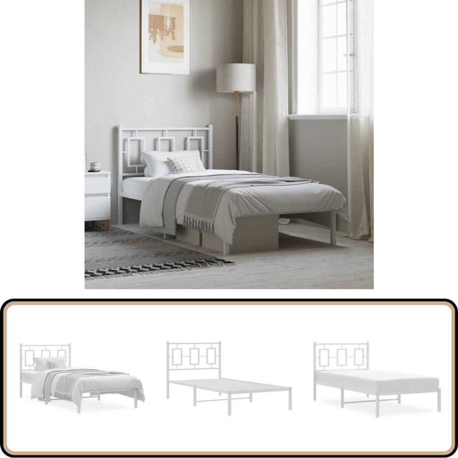 VidaXL Bedframe met hoofdbord metaal wit 90x200 cm