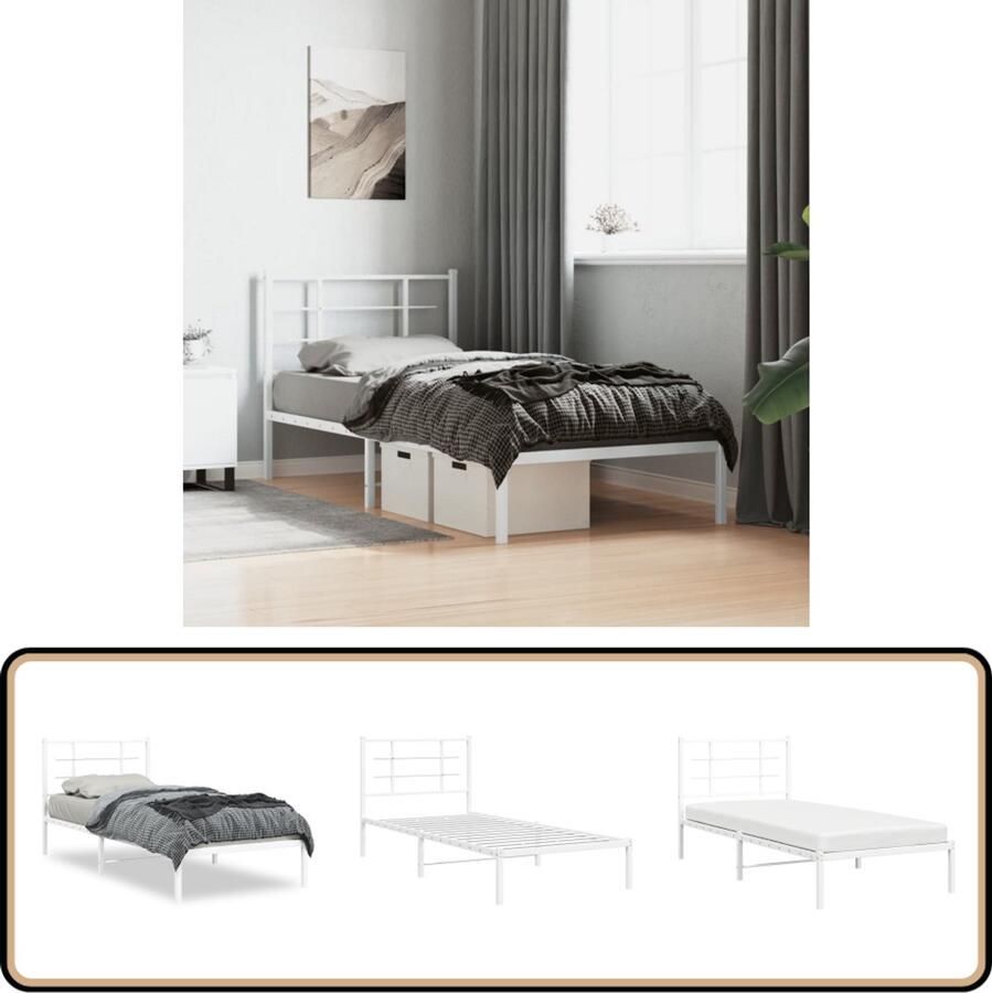 VidaXL Bedframe met hoofdbord metaal wit 90x200 cm