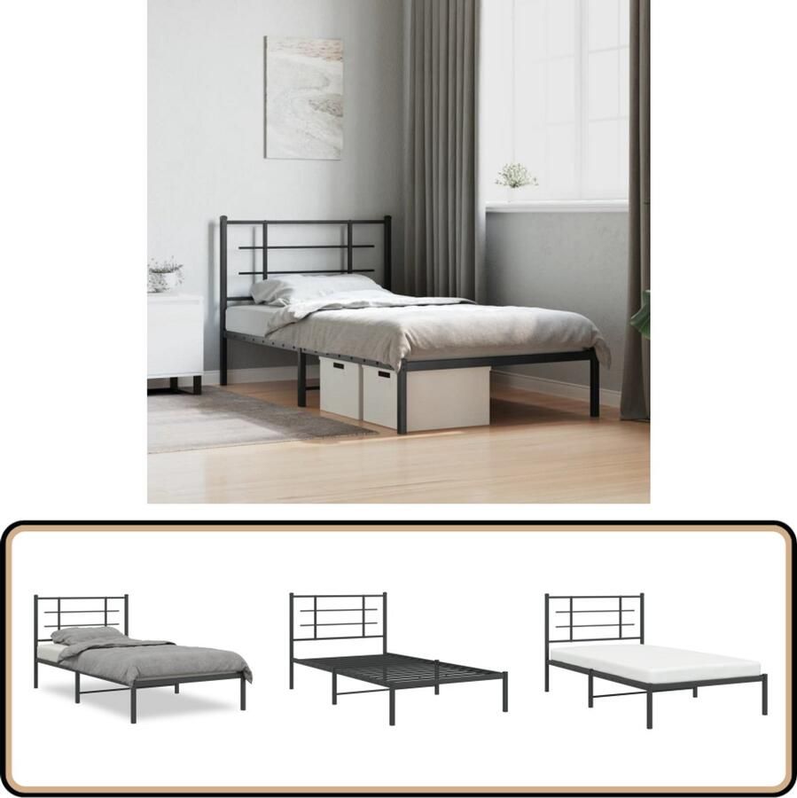 VidaXL Bedframe met hoofdbord metaal zwart 100x190 cm