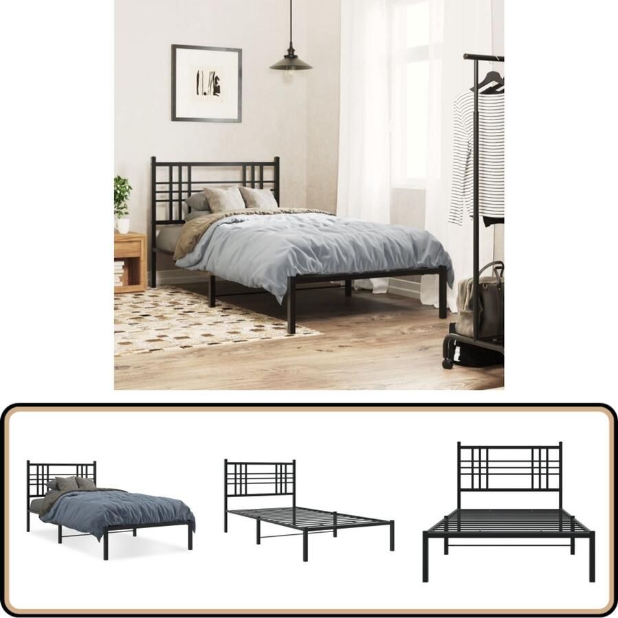 VidaXL Bedframe met hoofdbord metaal zwart 100x190 cm