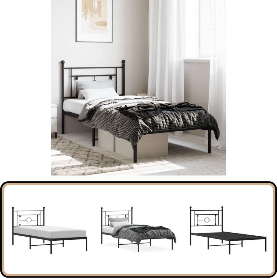 VidaXL Bedframe met hoofdbord metaal zwart 100x190 cm