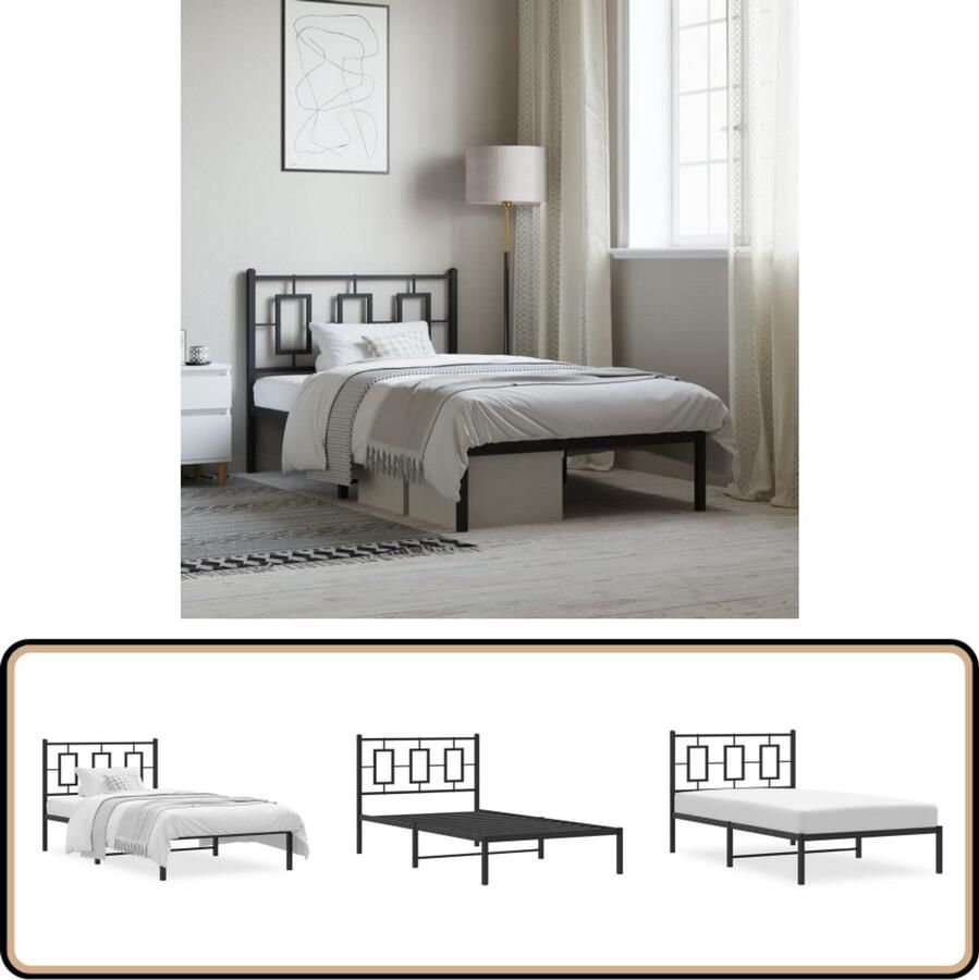 VidaXL Bedframe met hoofdbord metaal zwart 100x190 cm