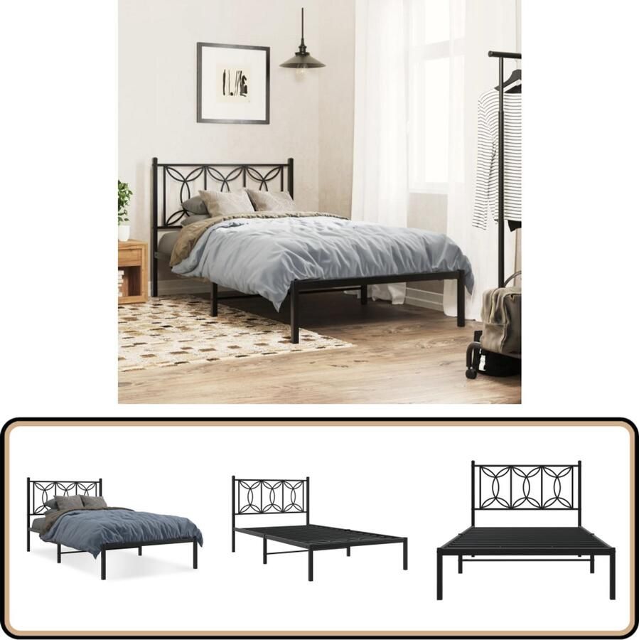 VidaXL Bedframe met hoofdbord metaal zwart 100x190 cm