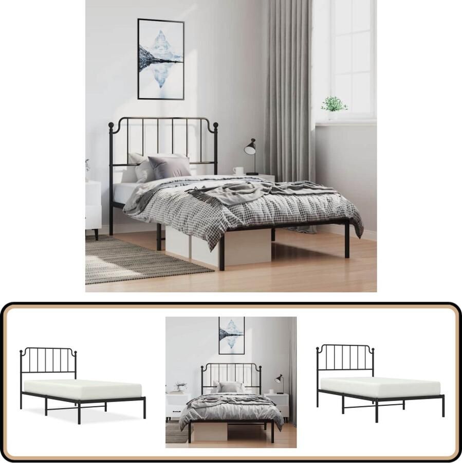 VidaXL Bedframe met hoofdbord metaal zwart 100x190 cm