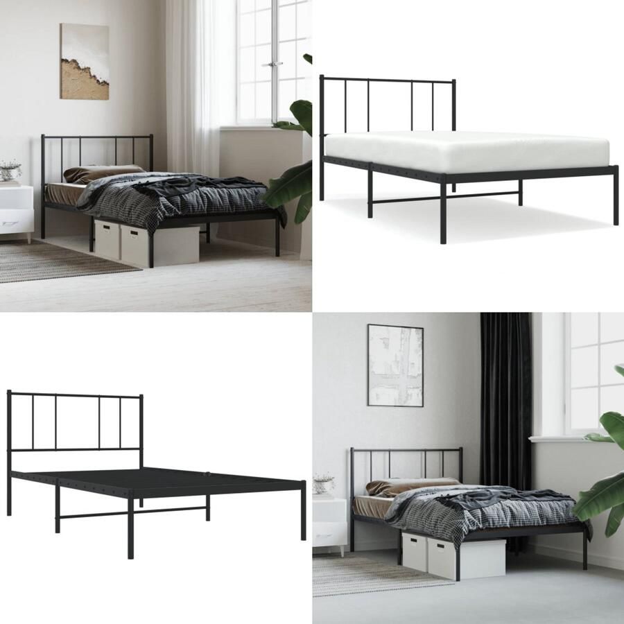 VidaXL Bedframe met hoofdbord metaal zwart 100x200 cm Bedframe Bedframes Eenpersoonsbed Bed