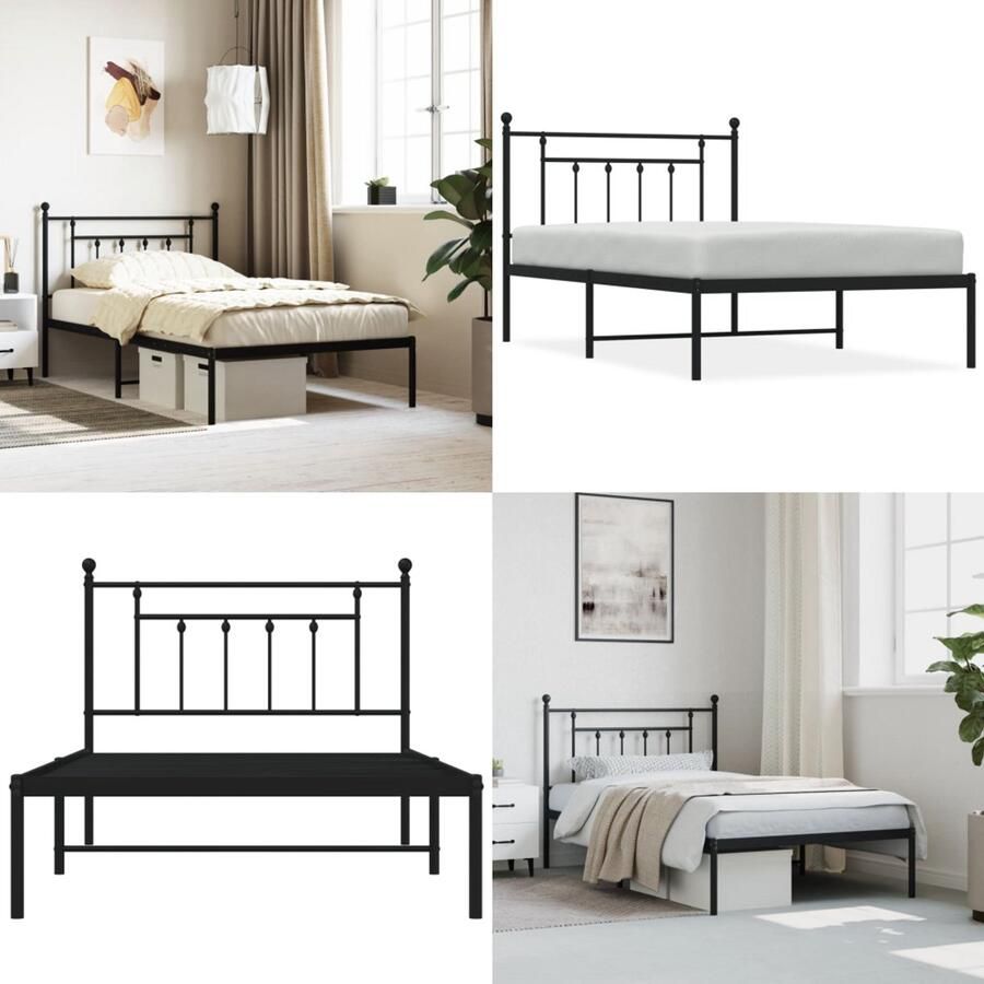 VidaXL Bedframe met hoofdbord metaal zwart 107x203 cm Bedframe Bedframes Eenpersoonsbed Bed