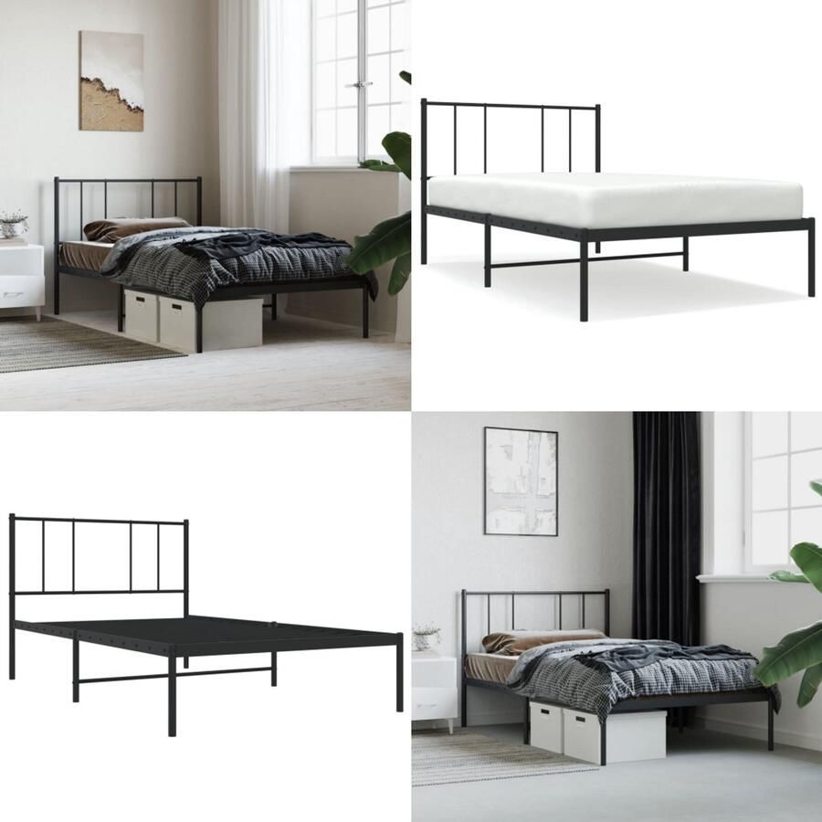 VidaXL Bedframe met hoofdbord metaal zwart 107x203 cm Bedframe Bedframes Eenpersoonsbed Bed