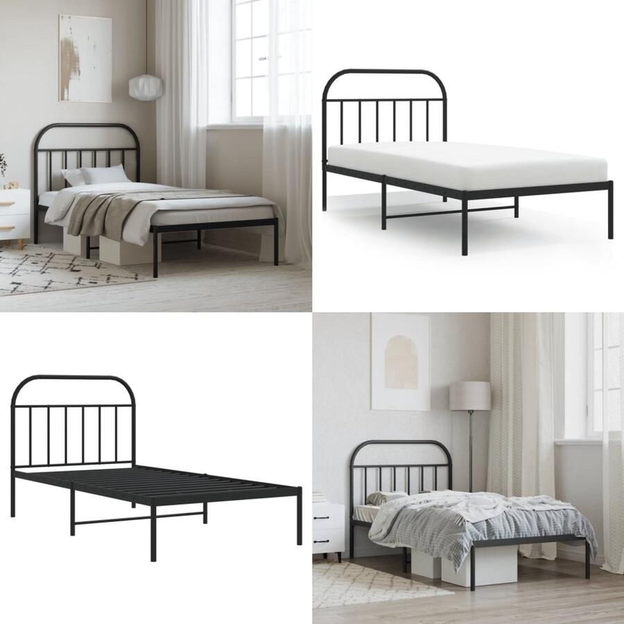 VidaXL Bedframe met hoofdbord metaal zwart 107x203 cm Bedframe Bedframes Eenpersoonsbed Bed