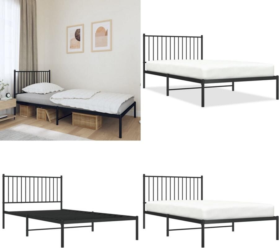 VidaXL Bedframe met hoofdbord metaal zwart 107x203 cm Bedframe Bedframes Eenpersoonsbed Bed - Foto 2