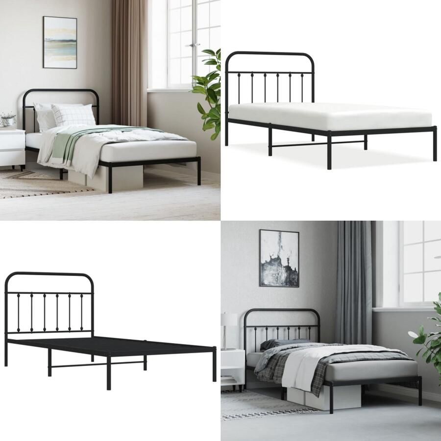 VidaXL Bedframe met hoofdbord metaal zwart 107x203 cm Bedframe Bedframes Eenpersoonsbed Bed