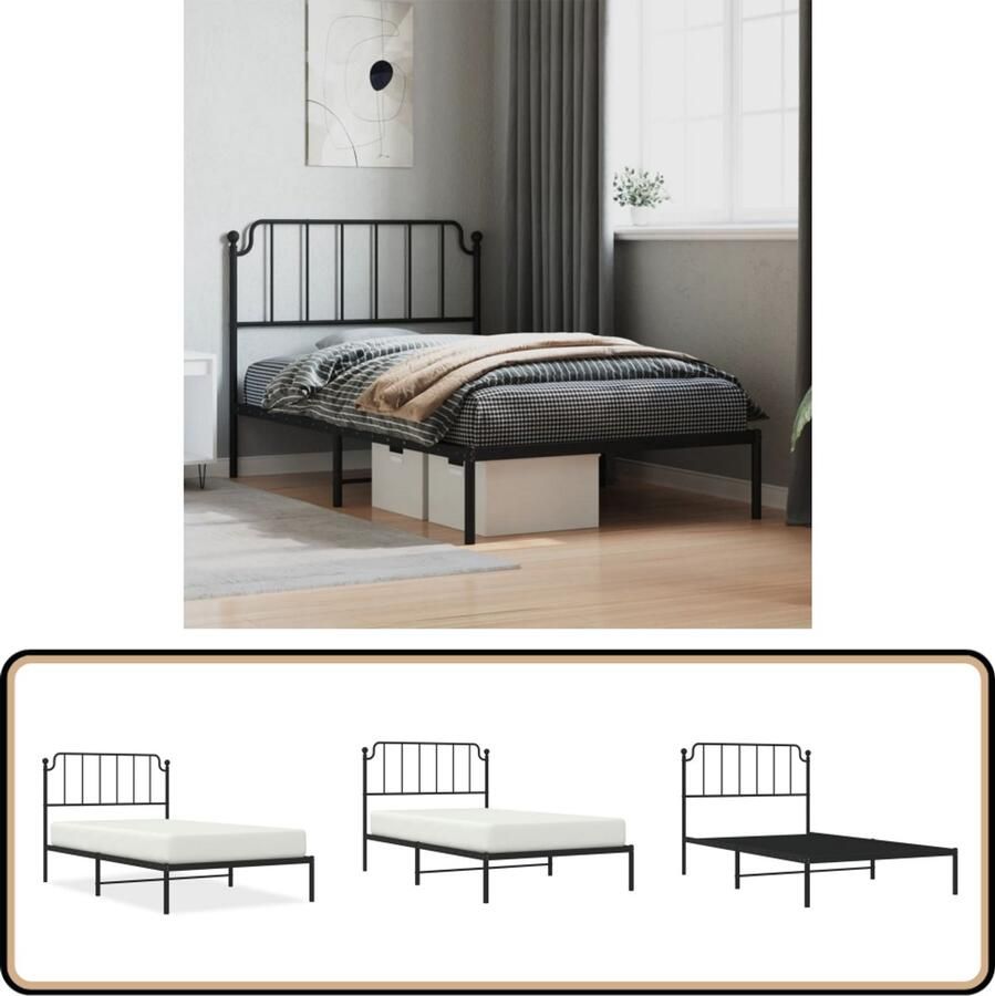 VidaXL Bedframe met hoofdbord metaal zwart 107x203 cm