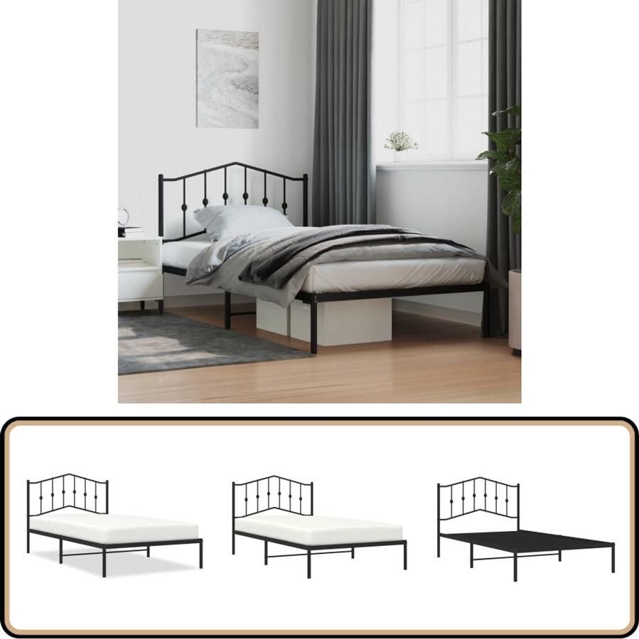 VidaXL Bedframe met hoofdbord metaal zwart 107x203 cm