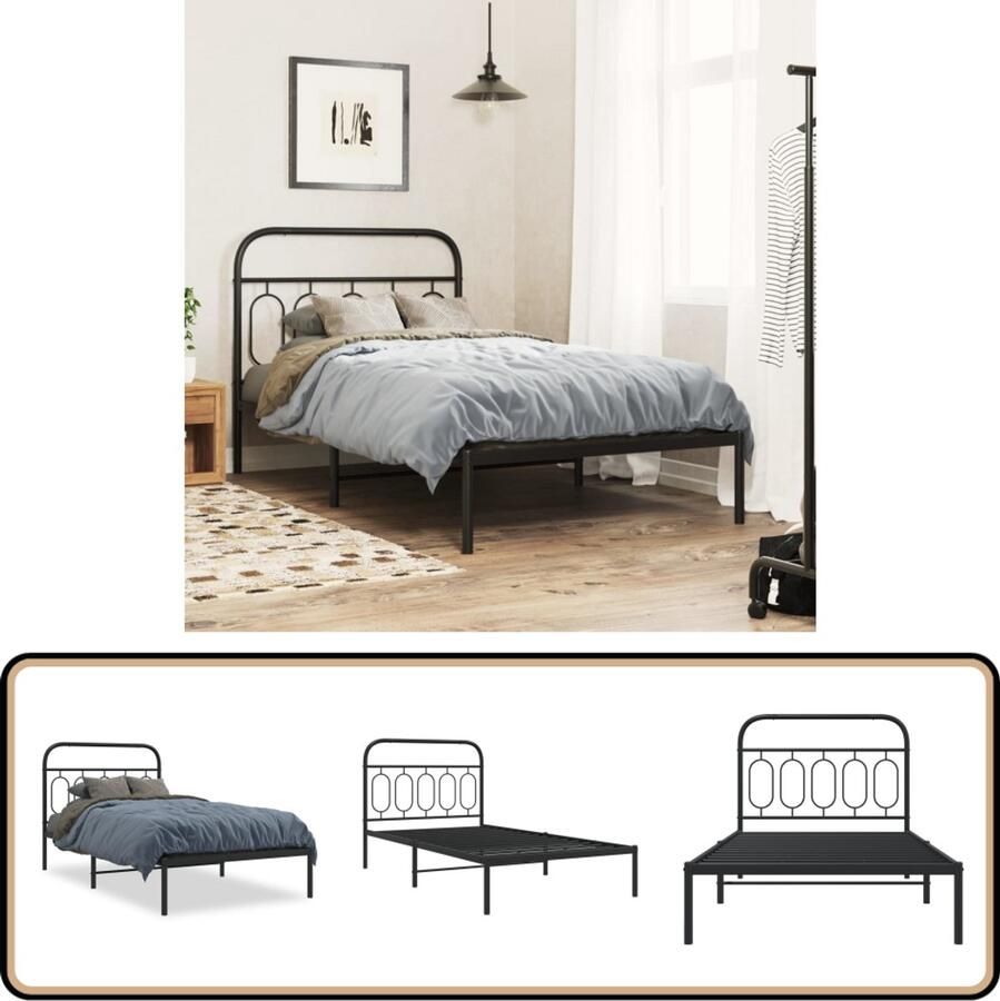 VidaXL Bedframe met hoofdbord metaal zwart 107x203 cm