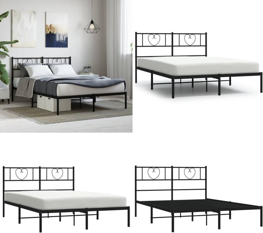 VidaXL Bedframe met hoofdbord metaal zwart 120x190 cm Bedframe Bedframes Bed Bedbodem