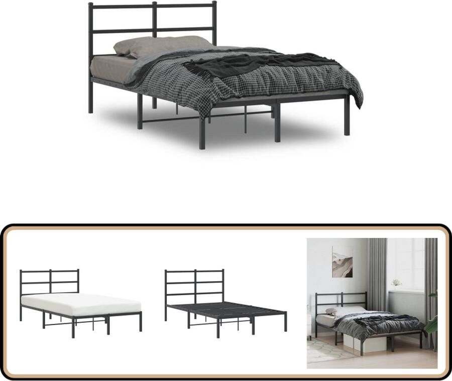 VidaXL Bedframe met hoofdbord metaal zwart 120x190 cm