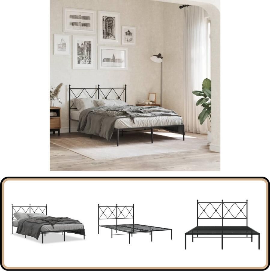 VidaXL Bedframe met hoofdbord metaal zwart 120x190 cm
