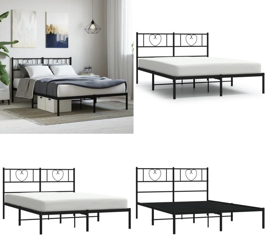 VidaXL Bedframe met hoofdbord metaal zwart 120x200 cm Bedframe Bedframes Bed Bedbodem