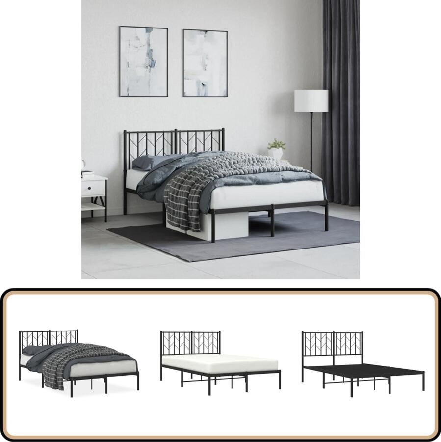 VidaXL Bedframe met hoofdbord metaal zwart 120x200 cm