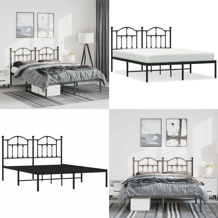 VidaXL -Bedframe-met-hoofdbord-metaal-zwart-135x190-cm