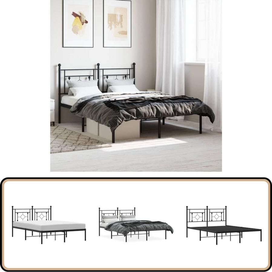 VidaXL Bedframe met hoofdbord metaal zwart 140x200 cm