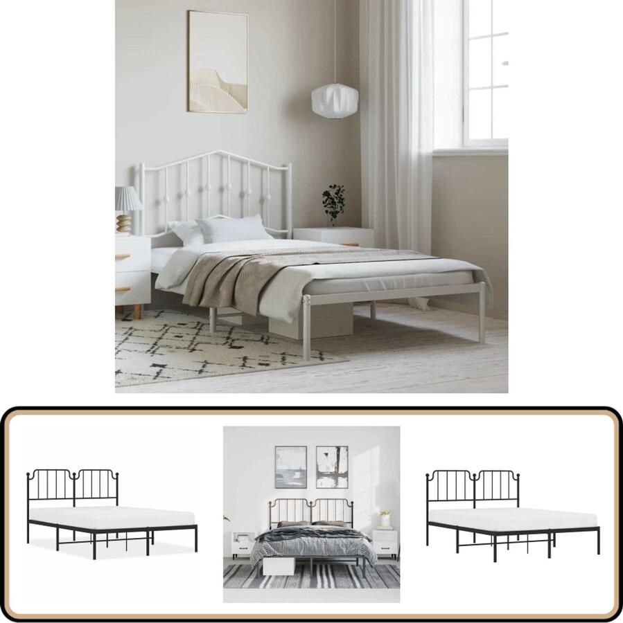 VidaXL -Bedframe-met-hoofdbord-metaal-zwart-135x190-cm - Foto 6