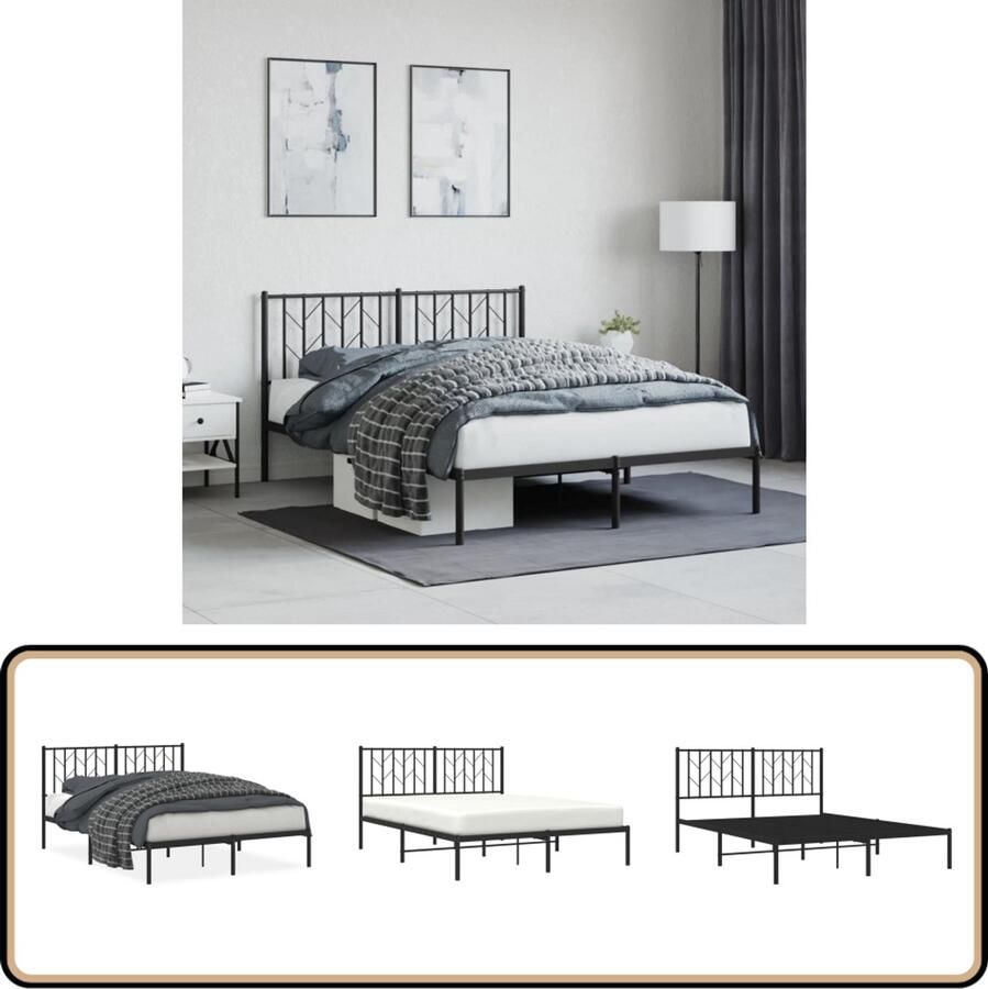 VidaXL -Bedframe-met-hoofdbord-metaal-zwart-135x190-cm - Foto 7