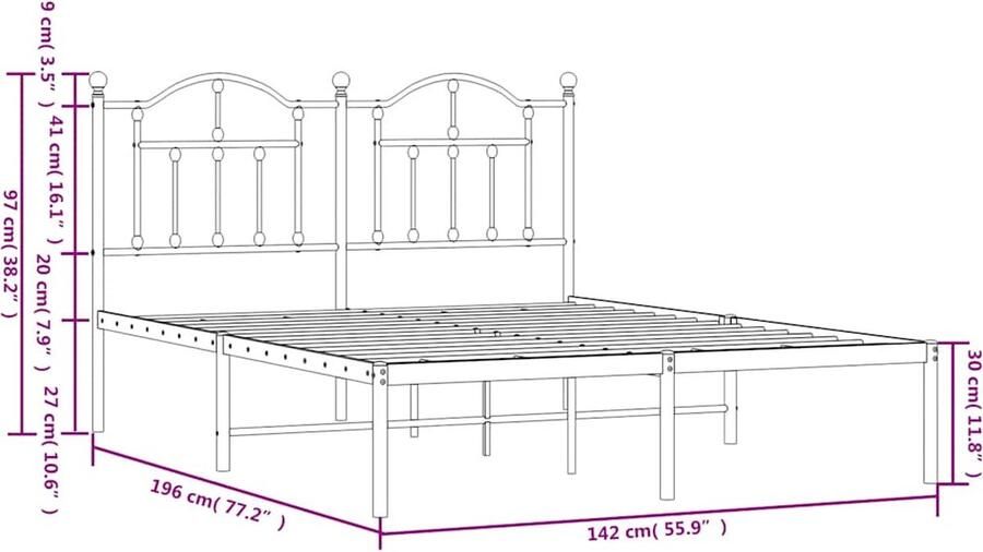 VidaXL -Bedframe-met-hoofdbord-metaal-zwart-135x190-cm - Foto 4